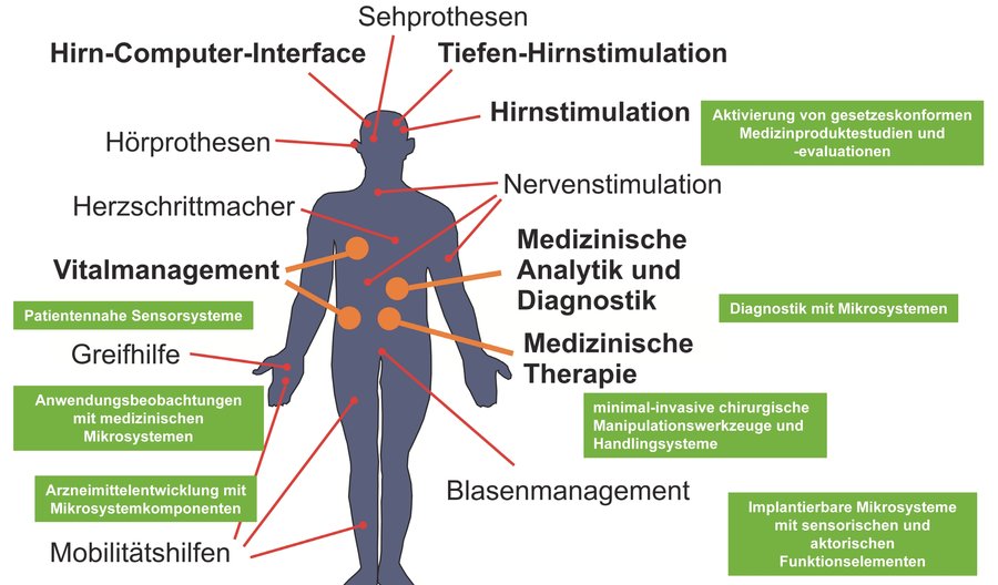 Einsatzgebiete für medizinische Mikroelektronik. (Foto: Detert/Institut für Mikro- und Sensorsysteme)