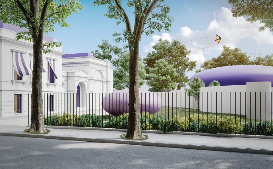 futuristischer animierter Pavillon aus Carbonbeton